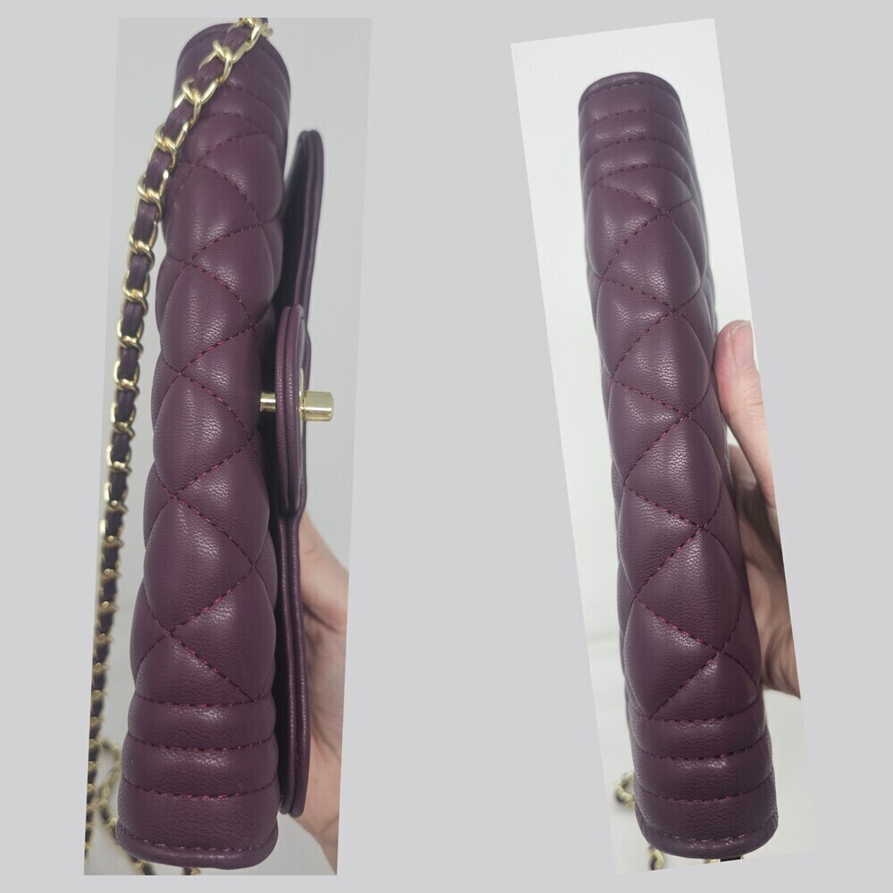 Purple Quilted Faux Leather Shoulder Bag Chain Crossbody Classic Flap Style Gold - Picture 7 of 10